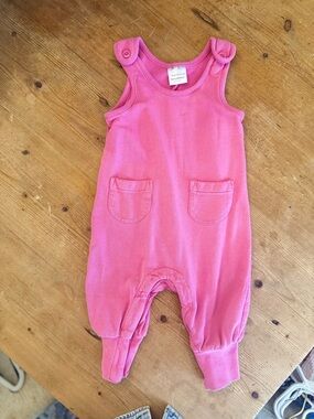 Hanna Andersson Pink Sleeveless Baby Romper with Patch Pockets